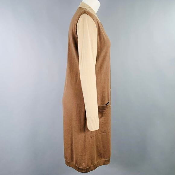 CELINE Size M Brown Beige Color Block 2 Pockets Cardigan - Picture 3 of 5